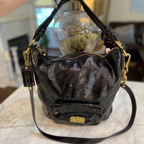Coach Handbags - 🖤COACH KRISTEN BLACK PATIENT LEATHER HOBO BAG!